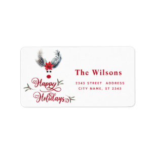 Funny whimsy poinsettia Rentiere Holiday Adressaufkleber