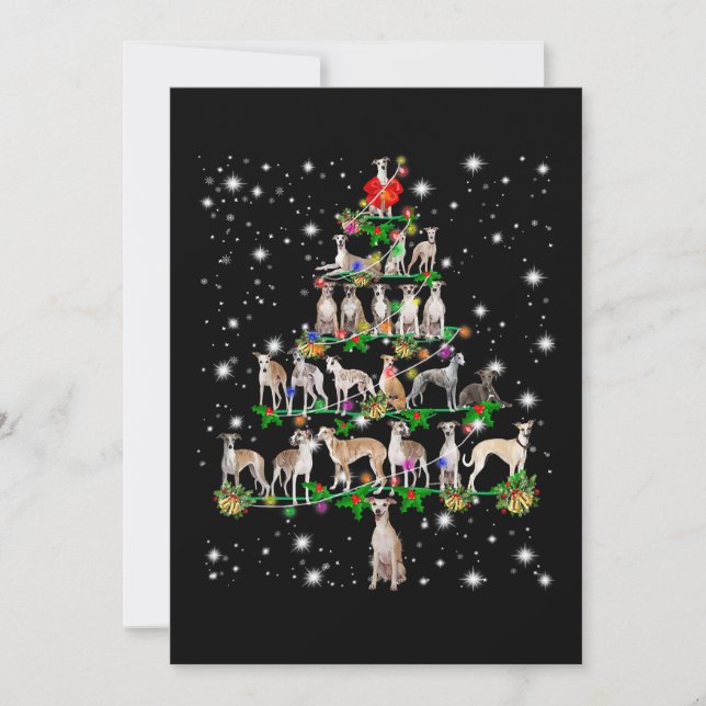 Funny Whippet Weihnachtsbaum Dekorationsgeschenk Einladung (Vorderseite)