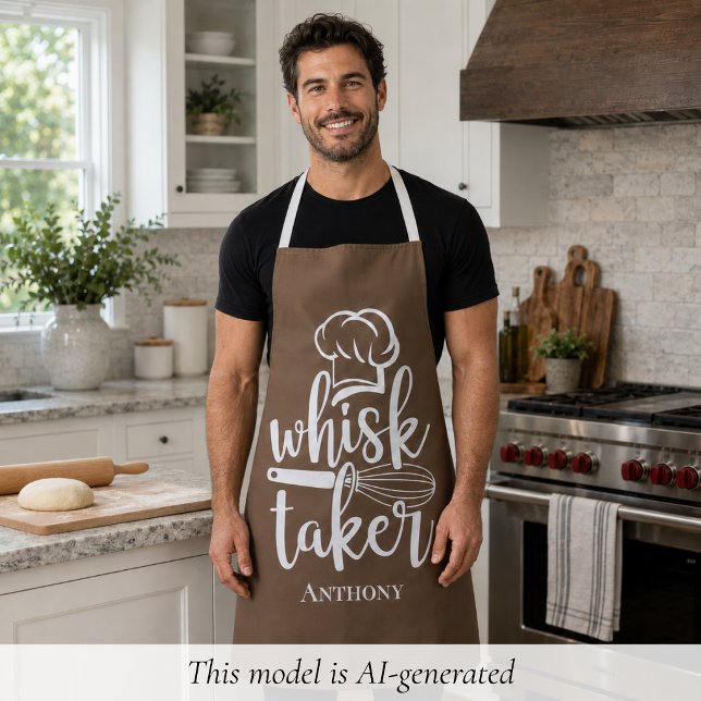 Funny Whisk Taker Schürze (funny brown whisk taker apron for baking men with custom name monogram)