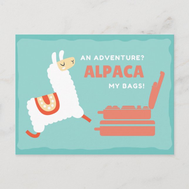 Funny White Alpaca Reise Postkarte (Vorderseite)