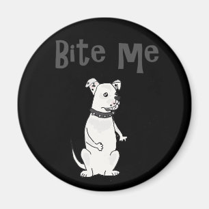 Funny White American Bulldog Bite me me Cartoon Magnet