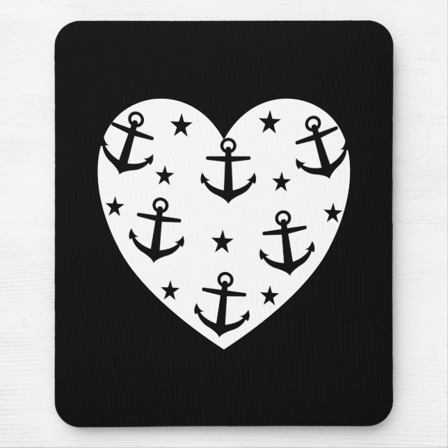 Funny White Anchors Herz Mousepad (Vorne)