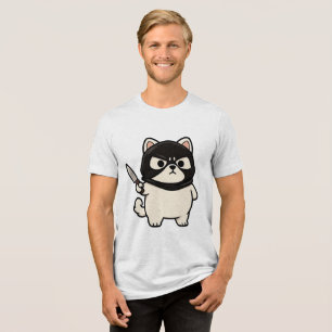 Funny White Cat Aufkleber mit Maske und Messer Tri-Blend Shirt