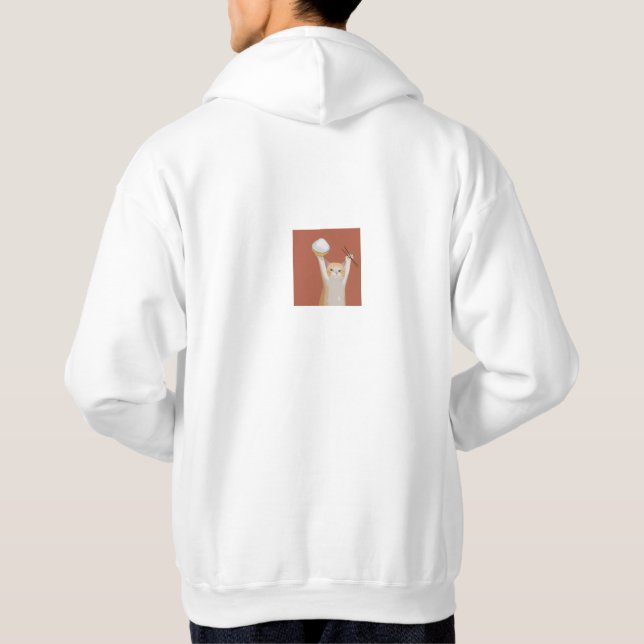 Funny White Cat "Cheers" Back Print Hoodie – Cute  (Rückseite)