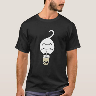 Funny White Cat Jumping Drink Boba Milk Tee