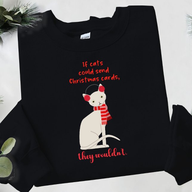 Funny White Cat Roter Schal Weihnachtskarte sarkas Sweatshirt (Von Creator hochgeladen)