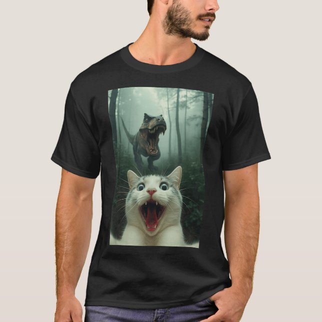 Funny White Cat Selfie With T-rex Dinosaur, Cat Ki T-Shirt (Vorderseite)