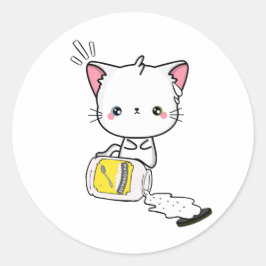 Funny White Cat verschüttete Mayonnaise Runder Aufkleber