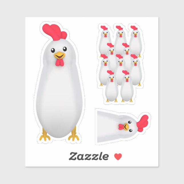 Funny White Chicken / Rooster Aufkleber (Blatt)