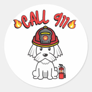 Funny White dog ist ein Feuerwehrmann Runder Aufkleber