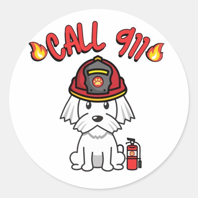 Funny White dog ist ein Feuerwehrmann Runder Aufkleber (Vorderseite)