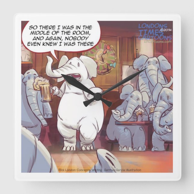 Funny White Elephant Square Wall Clock Quadratische Wanduhr (Vorderseite)