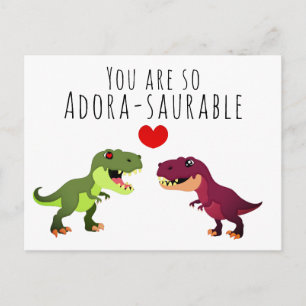 Funny White Kawaii Dinosaur Pun Valentinstag Postkarte