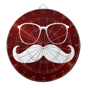 Funny White Mustache auf Metal Red Background Dartscheibe