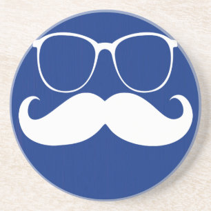 Funny White Mustache über dunkelblauen Hintergrund Sandstein Untersetzer