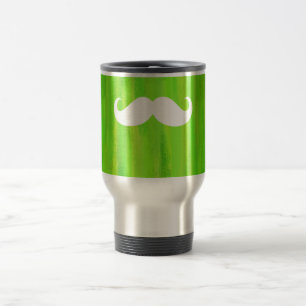 Funny White Mustache über Vintagen grünen Hintergr Reisebecher