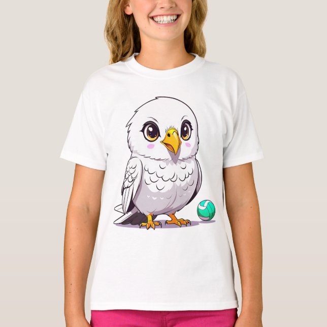 Funny White Owl Volleyball spielen T-Shirt (Vorderseite)