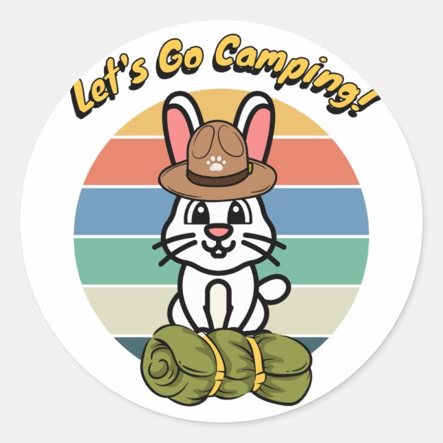 Funny White Rabbit will Camping zu gehen Runder Aufkleber (Vorderseite)