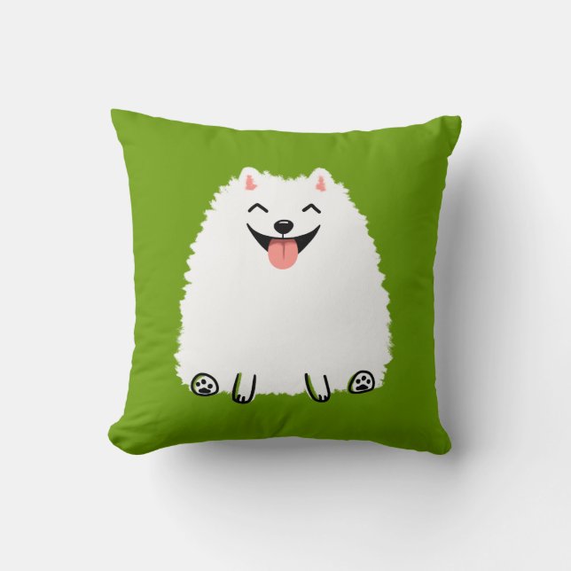 Funny White Spitz Cartoon Dog Niedlich Kissen (Vorderseite)