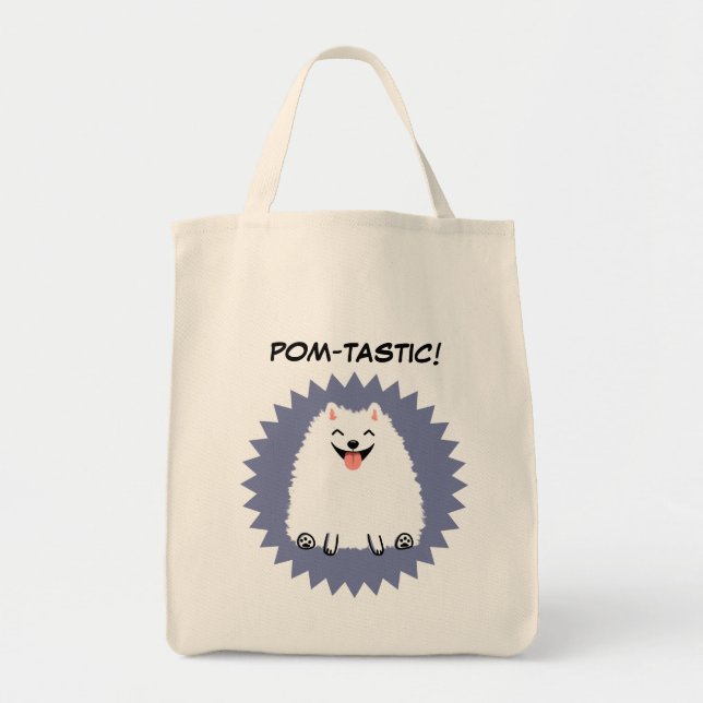 Funny White Spitz Cartoon Dog Tragetasche (Vorne)