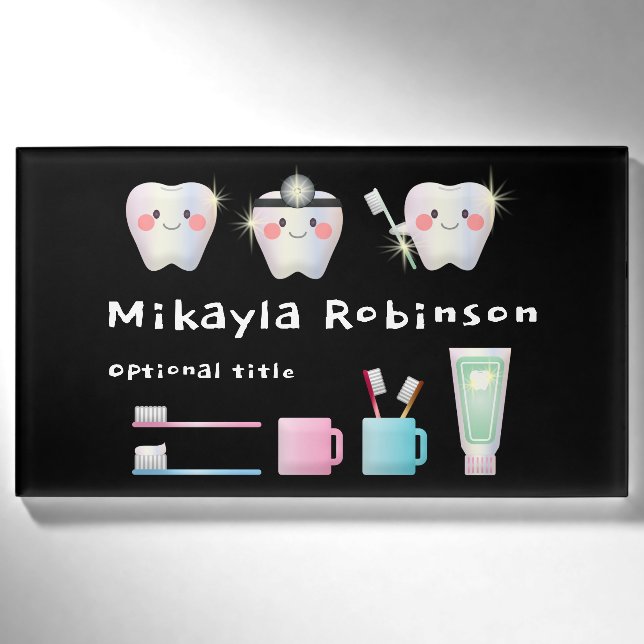 Funny White Teeth, Pädiatrische Zahnmedizin Namenschild (Vorderseite)
