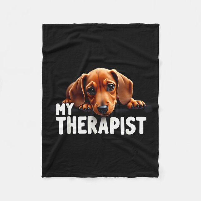 Funny Wiener Puppy My Therast Dachshund Dog  Fleecedecke (Vorderseite)
