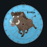 Funny wild boar razorback cartoon illustration dartscheibe<br><div class="desc">This funny brown wild boar is ready to charge. Drawn in cartoon illustration style.</div>