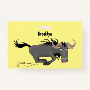 Funny wildebeam läuft Cartoon Illustration Ausweis