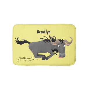 Funny wildebeam läuft Cartoon Illustration Badematte