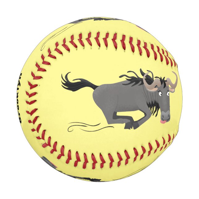 Funny wildebeam läuft Cartoon Illustration Baseball (Vorderseite Links)