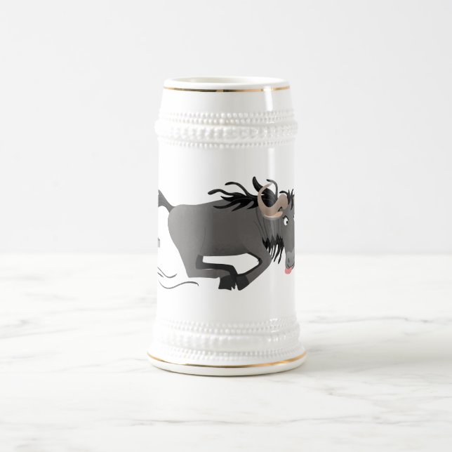 Funny wildebeam läuft Cartoon Illustration Bierglas (Mittel)