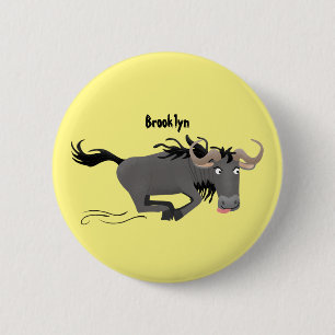 Funny wildebeam läuft Cartoon Illustration Button