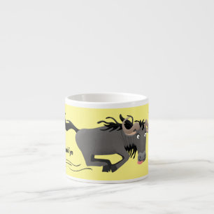 Funny wildebeam läuft Cartoon Illustration Espressotasse