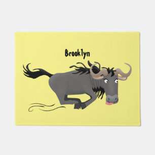 Funny wildebeam läuft Cartoon Illustration Fußmatte