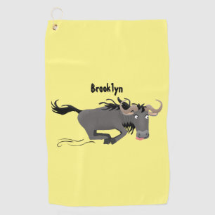 Funny wildebeam läuft Cartoon Illustration Golfhandtuch