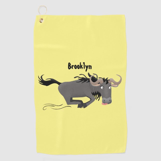 Funny wildebeam läuft Cartoon Illustration Golfhandtuch (Vorderseite)