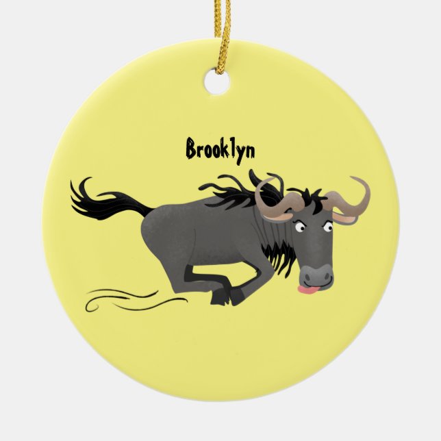 Funny wildebeam läuft Cartoon Illustration Keramik Ornament (Vorne)