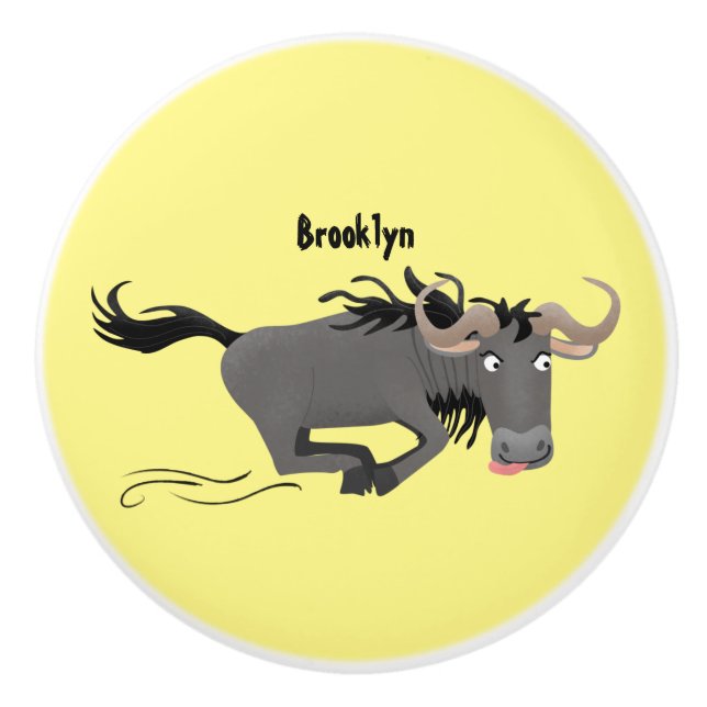 Funny wildebeam läuft Cartoon Illustration Keramikknauf (Vorderseite)