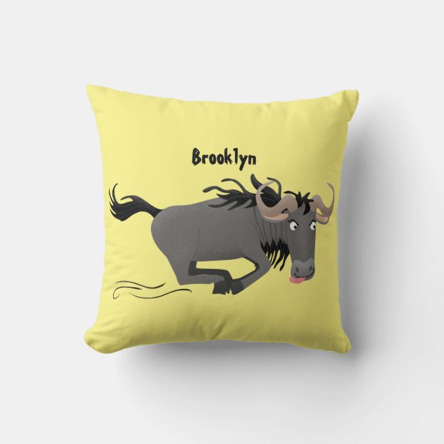 Funny wildebeam läuft Cartoon Illustration Kissen (Vorderseite)