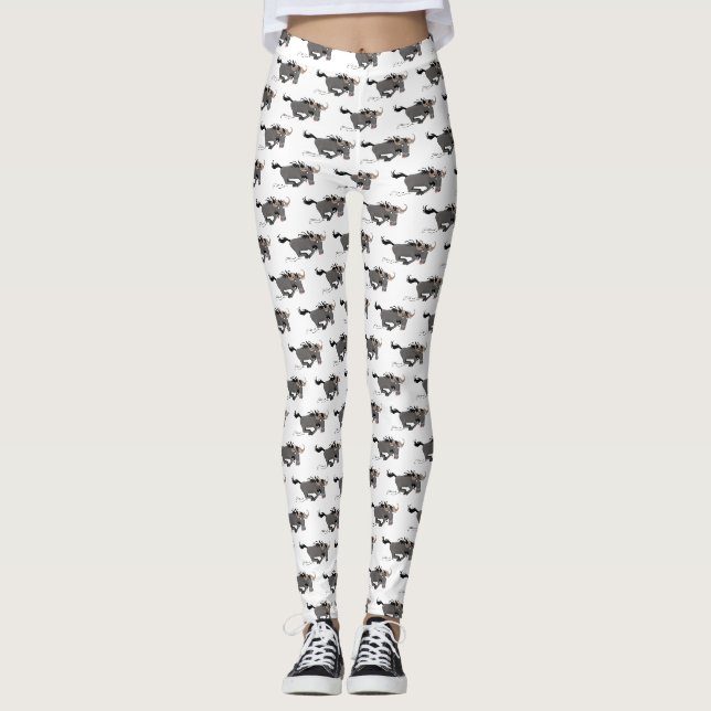 Funny wildebeam läuft Cartoon Illustration Leggings (Vorderseite)