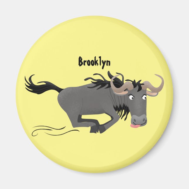 Funny wildebeam läuft Cartoon Illustration Magnet (Vorne)