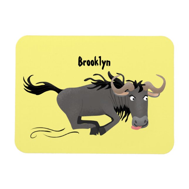 Funny wildebeam läuft Cartoon Illustration Magnet (Horizontal)