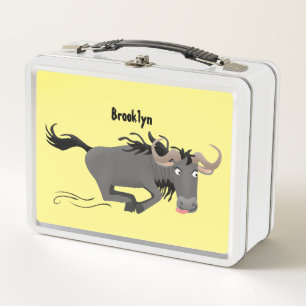 Funny wildebeam läuft Cartoon Illustration Metall Brotdose