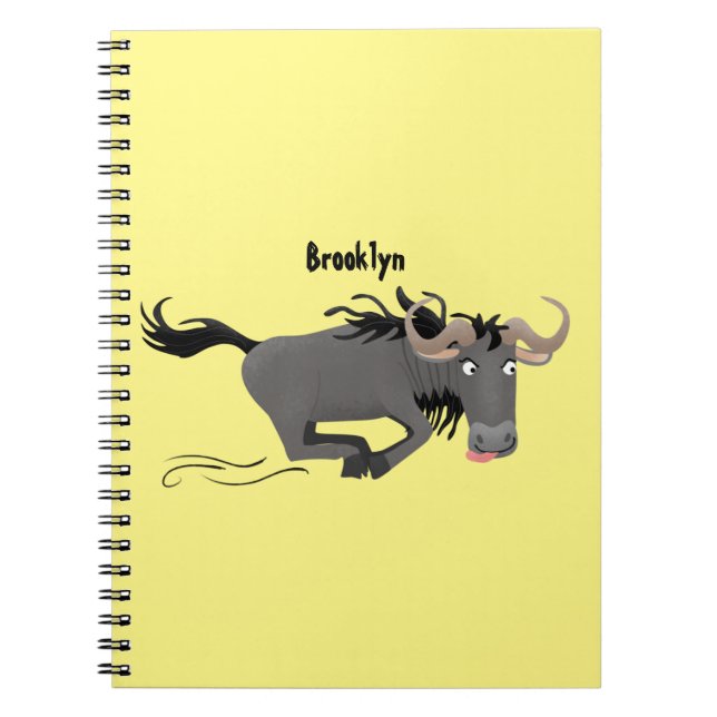 Funny wildebeam läuft Cartoon Illustration Notizblock (Vorderseite)