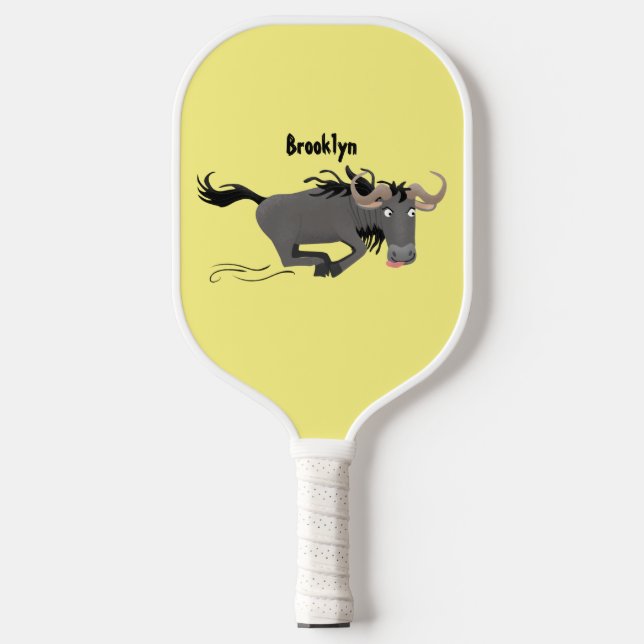 Funny wildebeam läuft Cartoon Illustration Pickleball Schläger (Vorderseite)