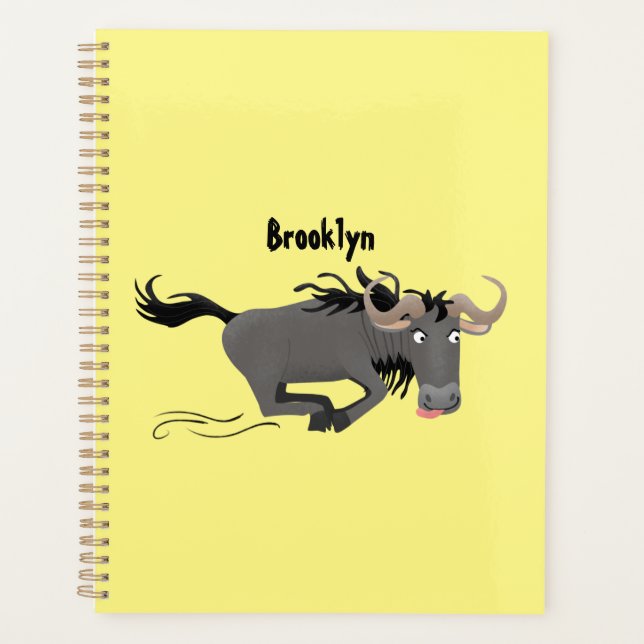 Funny wildebeam läuft Cartoon Illustration Planer (Vorderseite)