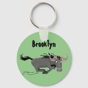 Funny wildebeam läuft Cartoon Illustration Schlüsselanhänger