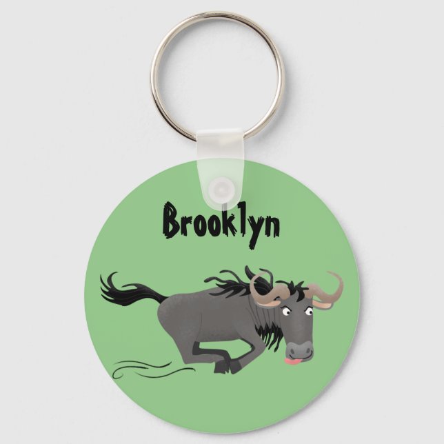 Funny wildebeam läuft Cartoon Illustration Schlüsselanhänger (Vorderseite)