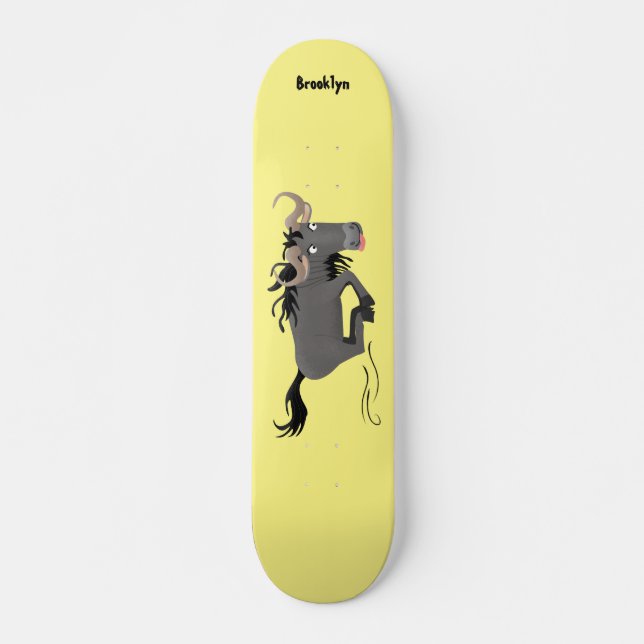 Funny wildebeam läuft Cartoon Illustration Skateboard (Vorne)