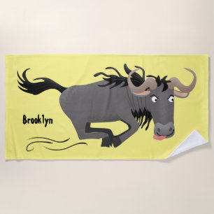 Funny wildebeam läuft Cartoon Illustration Strandtuch